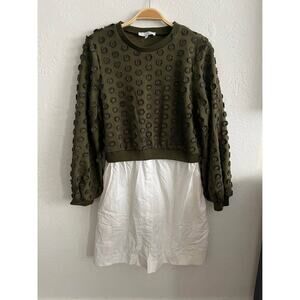 PEARL by Lela Rose  Olive Embroidered Jersey Poplin  Combo Dress (Small)